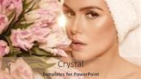  Presentation with kitchen towel - Cool new presentation theme with woman-with-towel-with-flowers backdrop and a coral colored foreground