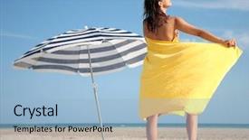  Presentation with beach - Presentation theme featuring woman with towel background and a light blue colored foreground