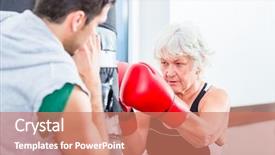  Presentation with boxing woman and a tawny - Cool new PPT theme with woman with trainer in boxing backdrop and a coral colored foreground