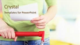  Presentation with supermarket trolley - Audience pleasing PPT layouts consisting of woman with trolley in supermarket close-up backdrop and a soft green colored foreground