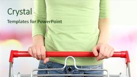  Presentation with supermarket trolley - PPT theme enhanced with woman with trolley in supermarket close-up background and a soft green colored foreground