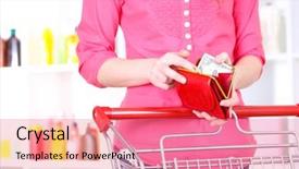  Presentation with supermarket trolley - Presentation design consisting of woman with trolley in supermarket close-up background and a coral colored foreground