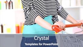  Presentation with supermarket trolley - PPT theme featuring woman with trolley in supermarket close-up background and a ocean colored foreground