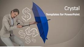  Presentation with woman gathering - Amazing PPT theme having woman with umbrella gathering money backdrop and a  colored foreground