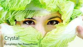  Presentation with vegetables - Cool new PPT theme with woman with vegetables headwear food backdrop and a mint green colored foreground