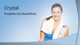  Presentation with water blue sky and peaceful - Slide set enhanced with woman with water against blue background and a  colored foreground