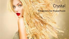 Presentation with gold cosmetic - Audience pleasing theme consisting of woman with wheat hairstyle organic backdrop and a yellow colored foreground