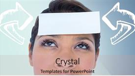  Presentation with white pigeon against the blue - Amazing presentation design having woman with white curved arrows backdrop and a coral colored foreground