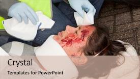  Presentation with paramedic - Cool new PPT theme with woman with wounded face being backdrop and a soft green colored foreground