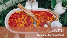  Presentation with hotel de ville or town - Cool new PPT theme with flowers in bali spa hotel backdrop and a coral colored foreground