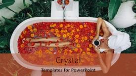  Presentation with tea coffee - Presentation theme consisting of woman with wrapped towel on head is drinking tea or coffee while relaxing in outdoor bath with flowers in bali spa hotel top view from above background and a red colored foreground