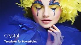  Presentation with feather - Slide deck consisting of woman-with-yellow-wig-feather background and a royal blue colored foreground