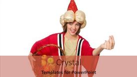  Presentation with wizard - Cool new theme with woman wizard in red clothing isolated on white backdrop and a red colored foreground