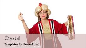  Presentation with wizard - Beautiful theme featuring woman wizard in red clothing isolated on white backdrop and a soft green colored foreground