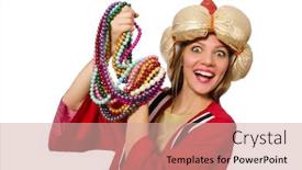  Presentation with wizard - Colorful PPT theme enhanced with woman wizard in red clothing isolated on white backdrop and a coral colored foreground