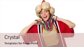  Presentation with wizard - Cool new presentation theme with woman wizard in red clothing isolated on white backdrop and a soft green colored foreground