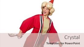  Presentation with wizard - Amazing theme having woman wizard in red clothing isolated on white backdrop and a lemonade colored foreground