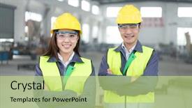  Presentation with manufacturing - Amazing PPT layouts having woman work in motor backdrop and a mint green colored foreground