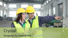  Presentation with manufacturing - Theme having woman work in motor background and a yellow colored foreground