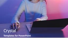  Presentation with internet cafe - Presentation design featuring woman work on computer background and a ocean colored foreground