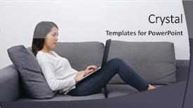  Presentation with cyber stalking computer laptop suffering - PPT layouts enhanced with woman work on laptop computer background and a  colored foreground