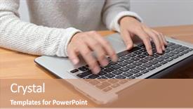  Presentation with cyber stalking computer laptop suffering - Cool new presentation theme with woman work on laptop computer backdrop and a  colored foreground