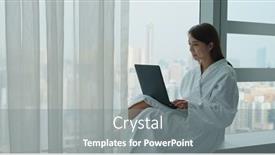  Presentation with work - Colorful PPT theme enhanced with woman-work-on-laptop-computer backdrop and a gray colored foreground