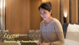  Presentation with work - Slides featuring woman-work-on-laptop-computer background and a tawny brown colored foreground