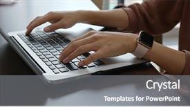  Presentation with notebook - PPT theme having woman work on notebook computer background and a gray colored foreground