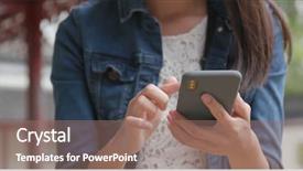  Presentation with smart phone apps - Presentation design featuring woman work on smart phone background and a coral colored foreground