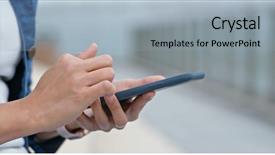  Presentation with retail smart phone - Audience pleasing PPT layouts consisting of woman work on smart phone backdrop and a light gray colored foreground