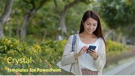  Presentation with smart city - Presentation design with woman-work-on-smart-phone background and a tawny brown colored foreground