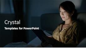  Presentation with work - Presentation featuring woman-work-on-tablet-computer background and a  colored foreground