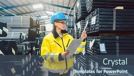  Presentation with inventory - Presentation theme with woman-worker-checking-the-inventory background and a ocean colored foreground