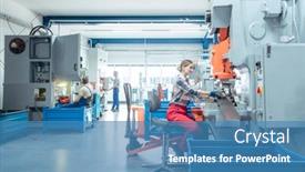  Presentation with parts - PPT theme with woman-worker-in-factory-producing background and a teal colored foreground