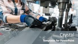  Presentation with factory machine - Slides with woman-worker-in-factory-producing background and a gray colored foreground