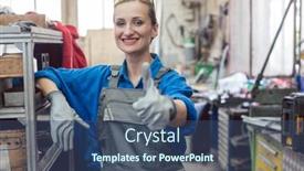  Presentation with workshop - Cool new PPT theme with woman-worker-in-metal-workshop backdrop and a ocean colored foreground