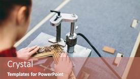  Presentation with glue - Theme having woman-worker-sticking-together background and a coral colored foreground