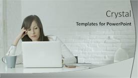  Presentation with white and black woman climbing ladders - Slide deck with woman-working-at-desk background and a light gray colored foreground