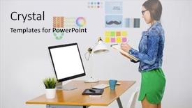  Presentation with woman office desk - PPT theme with a creative office writting background and a white colored foreground