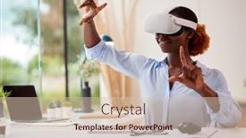  Presentation with woman office desk - Presentation theme having woman-working-from-home-office background and a lemonade colored foreground