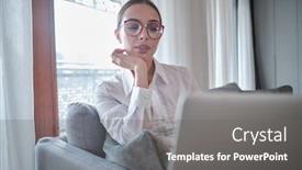  Presentation with social influence - Colorful presentation enhanced with woman working in a home office - social media influence blogger vlogger freedom backdrop and a gray colored foreground