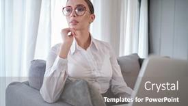  Presentation with social influence - Presentation design having woman working in a home office - social media influence blogger vlogger freedom background and a gray colored foreground