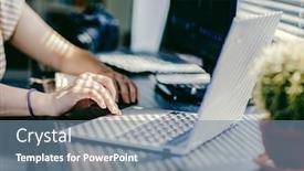  Presentation with social influence - Colorful presentation theme enhanced with woman-working-in-a-home backdrop and a seafoam green colored foreground