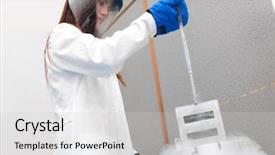  Presentation with research - Theme having woman working in a laboratory background and a light gray colored foreground