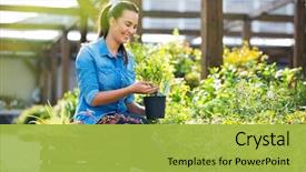  Presentation with multimedia service center - PPT layouts featuring woman working in garden center background and a yellow colored foreground