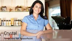  Presentation with hairdressing salon - Slides having woman working in hairdressing salon background and a coral colored foreground