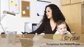  Presentation with home office - Slides having woman working in home office background and a coral colored foreground