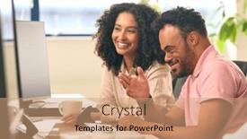  Presentation with business training - Slide deck with woman-working-in-office-based background and a coral colored foreground