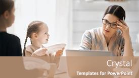  Presentation with remote working - Slide set consisting of woman-working-on-a-laptop background and a coral colored foreground